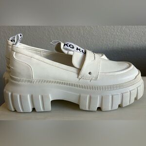 NWOT Kurt Geiger White chunky lug sole loafers, women’s size 38.5.